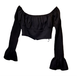 Missguided Black Short Zipup‎ Ruffle Long Sleeve Croptop Size 4